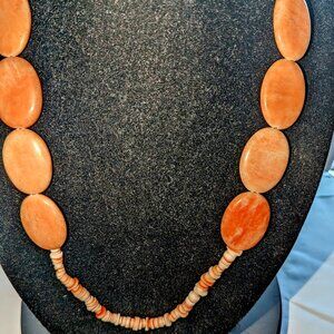 New vibrant orange coin beads necklace with  small shell beads accents